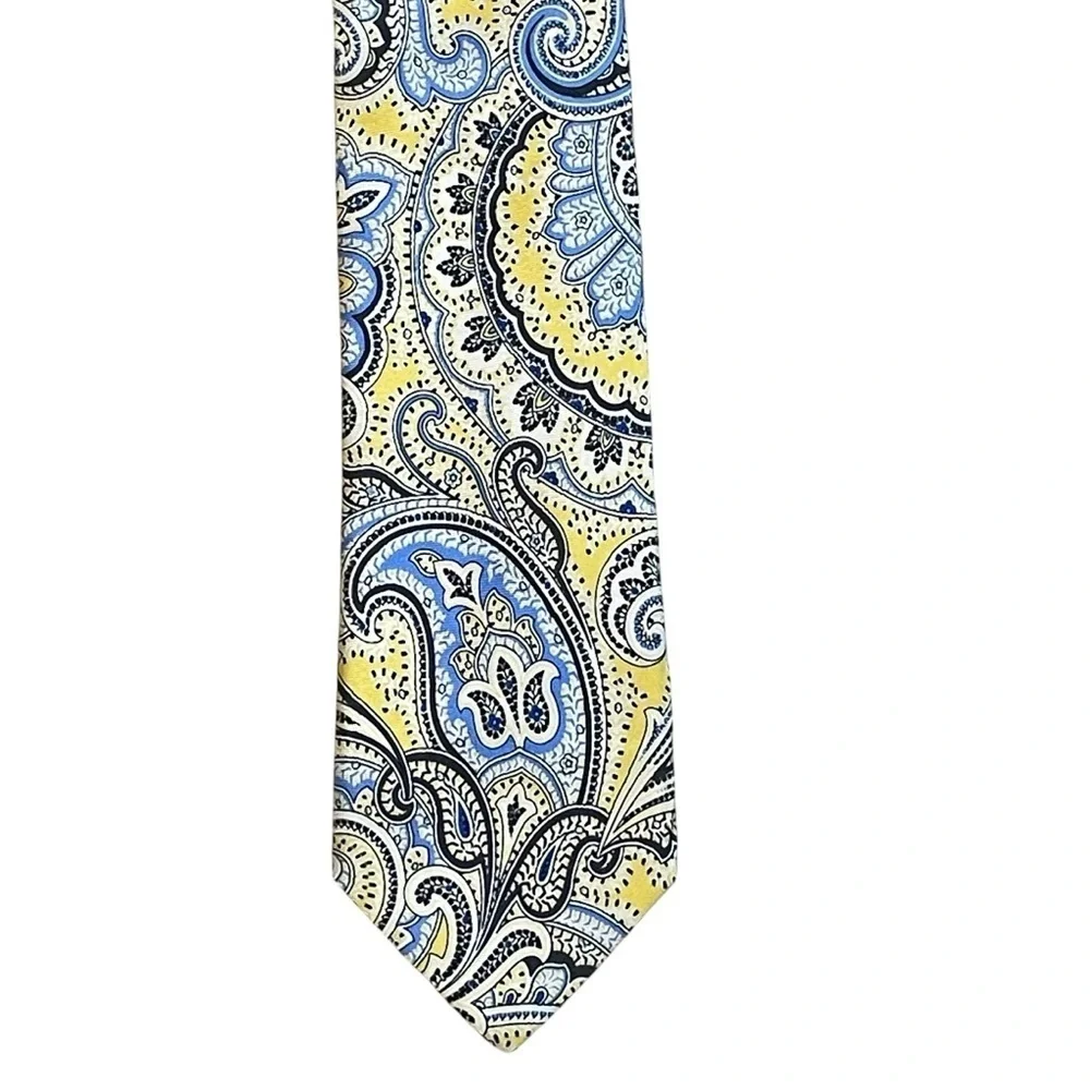 Chaps Yellow Blue & Black Paisley Silk Classic Preppy Business Tie